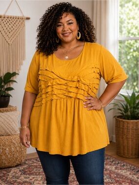 Jessica London 26/28 Mustard Yellow Layered Ruffle Tunic Top